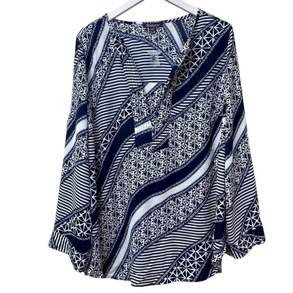 ROAMANS Tunic Top Plus Size 18W Navy Blue Print Long Sleeve Blouse NWOT - Picture 1 of 11